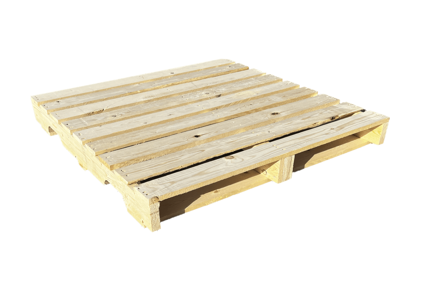A new heat-treated wooden pallet, freshly built in the Al Ikhlas Wood yard